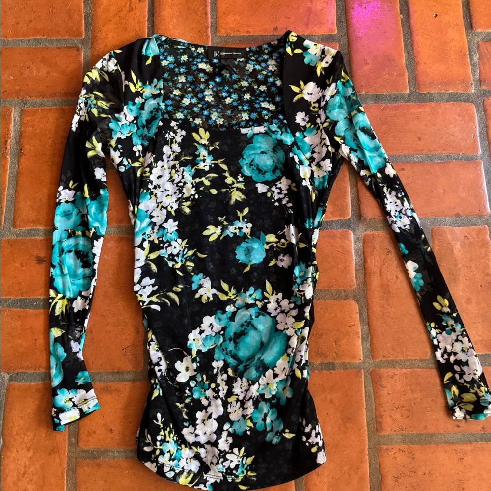 Floral Long Sleeve Top - Black and blue